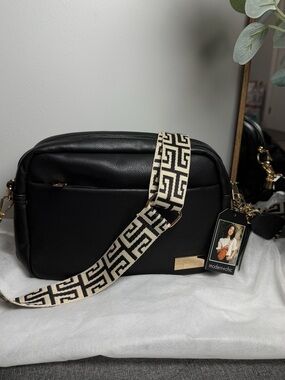 Black Crossbody Bag with Patterned Strap